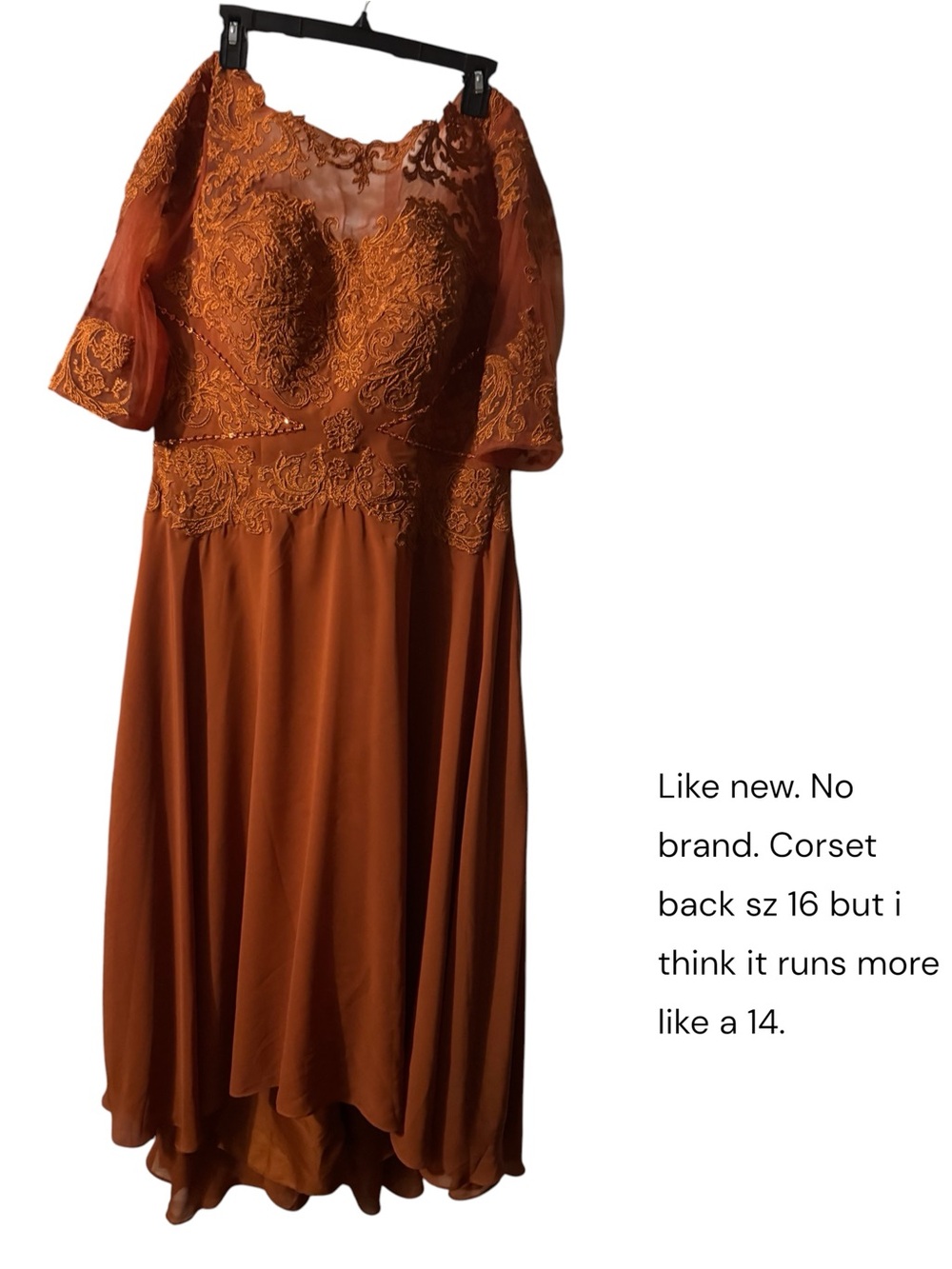 Rust Lace A-Line Evening Dress with Sheer Bodice